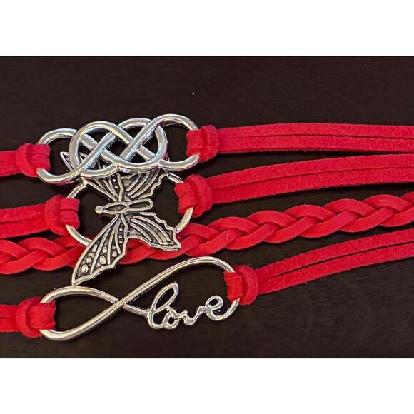 Red Braided Bracelet with Love Infinity Charm - Picture 3 of 3